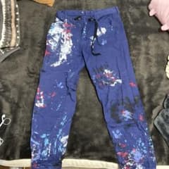 ペイント柄 青 パンツ ドローストリング付きのサムネイル