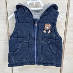 SLAP SLIP デニム ベスト くま フード付き　70〜80サイズのサムネイル