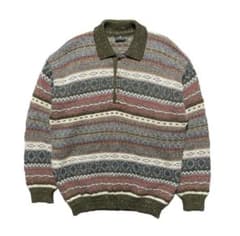 古着 カナダ製 Old River アクリル/ウール ニットポロ セーター 総柄のサムネイル