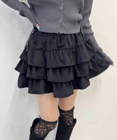 WEGO ベロア3段フリルミニスカート ブラックのサムネイル