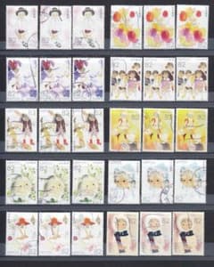 【使用済み切手】童画のノスタルジー・第２集・いわさきちひろ・１０種×３組・３０枚のサムネイル