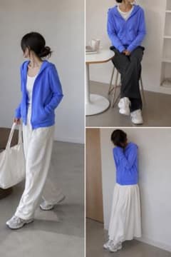 【未使用】UNIQLO UVカット フルジップパーカ ブルー L レディースのサムネイル