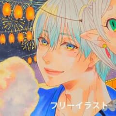 手描きアナログイラスト原画色紙ファンアート　葬送のフリーレン　お祭りヒンメルのサムネイル