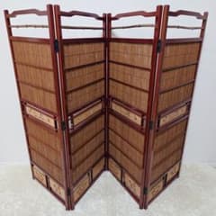 昭和レトロ　竹製4連屏風　衝立　パーティション パーティション アンティーク 昭和レトロ 4連 衝立 竹簾屏風 アジアン