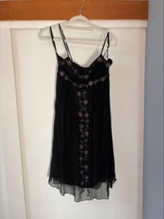 ビーズ刺繍 ブラック シフォン キャミワンピース　9号　シルクのサムネイル