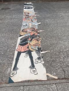 武者絵 兜武者 馬 手描き のぼり旗 木綿 リメイク 古布 古裂 明治