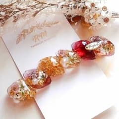 かすみ草とユーフォルビアの鉱石風ヘアクリップ(pink brown)№845のサムネイル