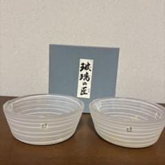 玻璃の匠』吉田勝美作 マルティグラス ストライプ×ゴールド ボウル 2個