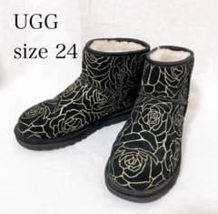 UGG ムートンブーツ ローズ柄 ブラック 24cm