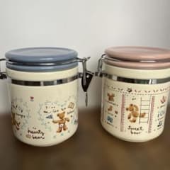 カントリー調 クマのイラスト付き陶器キャニスター 新品未使用品
