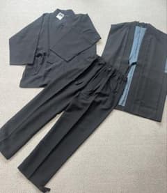 新品 日本製 袖なし羽織付き作務衣 3点セット 正絹ちりめん 黒 L 