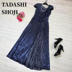 TADASHI SHOJI ピンタック スパンコール ロングドレス ネイビー38 TADASHI SHOJI ピンタック スパンコール ロングドレス ネイビー38