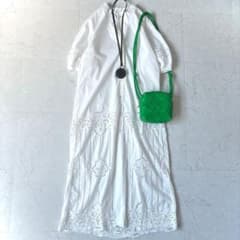 25年発売 プロタゴニスタ インド綿 レース 半袖 ロング ワンピース 白