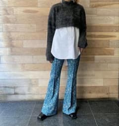 FUMIE=TANAKA　ジャガードフレアパンツ　ブルーのサムネイル