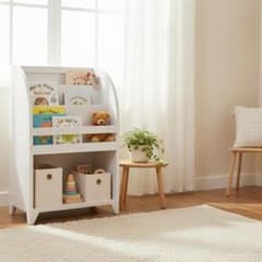 新品】ホワイト 木製 ブックシェルフ マガジンラック 本棚