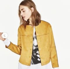 ZARA BASIC ノーカラージャケット S イエローベージュのサムネイル