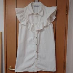 ZARA フリルカラー 半袖シャツ ホワイト Lサイズのサムネイル