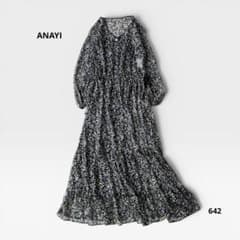 美品 アナイ ANAYI ヨウリュウリーフプリントティアードワンピース 38
