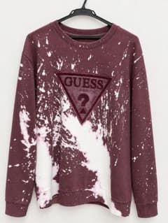 GUESS メンズ レディース スウェット トレーナー ボルドー ペイント柄 