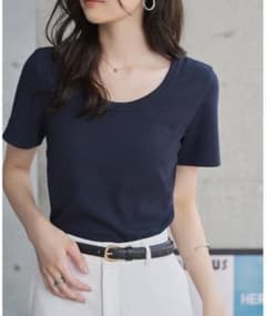 深Uネック細リブ半袖Tシャツのサムネイル