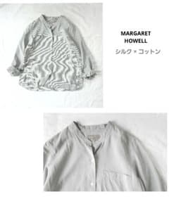 MARGARET HOWELL ノーカラー シャツ シルク混 ストライプ - メルカリ