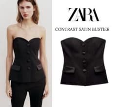ラスト1時間で販売終了完売品 ZARA コントラスト サテン ビスチェ 黒 Lのサムネイル