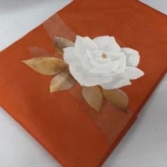 絽】夏名古屋帯 金糸銀糸 オレンジ 白バラ 透け感 美品 絽 夏帯 - メルカリ