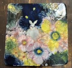 作家　陶芸作家　野村晃子　ねこと花　飾り皿　銘々皿　ゆずりは工房好き 作家 陶芸作家 野村晃子 うさぎと花 飾り皿 銘々皿 ゆずりは工房うさぎ