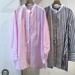 ebure マラケッシュストライプ クレリックバンドカラーシャツ ピンク 