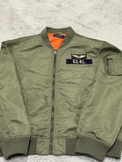 ラルフローレン　レザージャケット　MA-1　フライトジャケット　オリーブ ポロラルフローレン オリーブ カーキ ミリタリー 革ジャン レザー