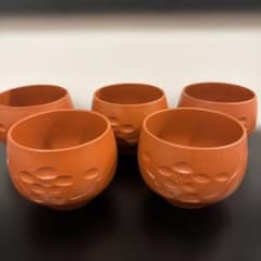 朱泥 湯呑み 5客セット 花柄のサムネイル