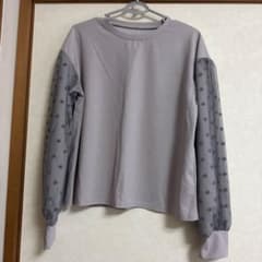 ドット柄長袖トップス Lサイズ グレー