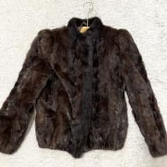 美品 EMBA ブラウン系 ファーショートコート ミンク ハンガー付き L