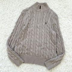 ラルフローレン 現行QRタグ ケーブル ハーフジップニット XS モカ