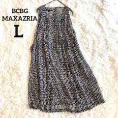 BCBGMAXAZRIA 総柄 シアー ドレープ ノースリーブ ワンピース L