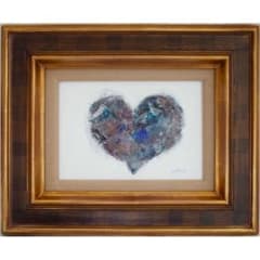 内野隆文　ハート　抽象絵画　パネルにミクストメディア　現代アート　額縁　真作 内野隆文 ハート 抽象絵画 パネルにミクストメディア 現代アート 額縁
