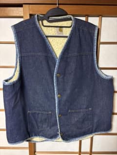 濃紺 70s USA製Carhartt ボア ライナー コットン デニム ベストのサムネイル