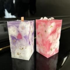 紫とピンクの金箔入りキャンドル2個セットのサムネイル