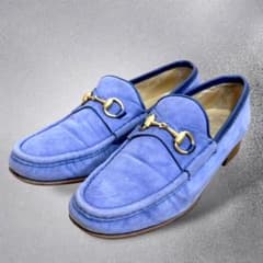 グッチ GUCCI ホースビットローファー スエード ブルー 6B - メルカリ