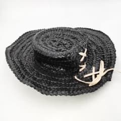 【希少】CHANEL シャネル ストローハット 麦わら帽子 黒 ココマーク 57 希少】CHANEL シャネル ストローハット 麦わら帽子 黒 ココマーク 57