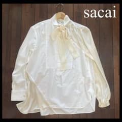 sacai ブラウス 異素材 ドッキング ボウタイ アイボリー オフホワイト sacai ブラウス 異素材 ドッキング ボウタイ アイボリー オフホワイト