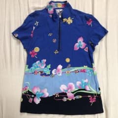 レオナールスポーツ ハーフジップ 半袖ポロシャツ 花柄 青 42 LL 綿