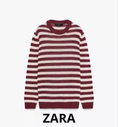 ZARA ボーダーニット 長袖 ラスティックニットセーター　赤　白のサムネイル