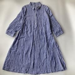 シャツワンピース　青×白　ストライプ　長袖　楊柳　羽織り　軽い　夏　M〜Lサイズのサムネイル