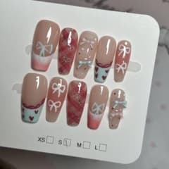 現品 ネイルチップ つけ爪 リボン チェック ハートのサムネイル