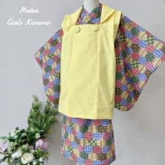 七五三 女の子 3歳 着物＆被布コート レトロ イレロー ハンドメイド 