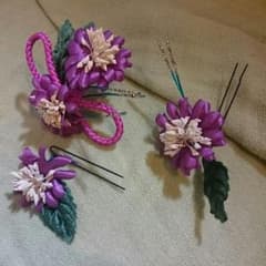 【見つけたらラッキー】着物 髪飾り 紫花 3本セットのサムネイル