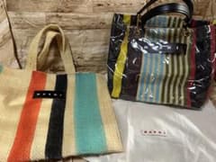 正規品　マルニ　ストライプ柄　大きめバッグ２点まとめて　USED 良品 正規品 マルニ ストライプ柄 大きめバッグ2点まとめて USED 良品