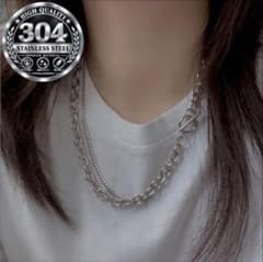 sh33 304ステンレス 2連チェーンネックレス シルバー 韓国 Y2K - 5