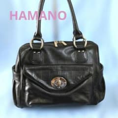 ろば様❢ HAMANO ハマノ　クロコ型押し　レザーバッグ　ブラック　美品✨️ ろば様❢ HAMANO ハマノ クロコ型押し レザーバッグ ブラック 美品